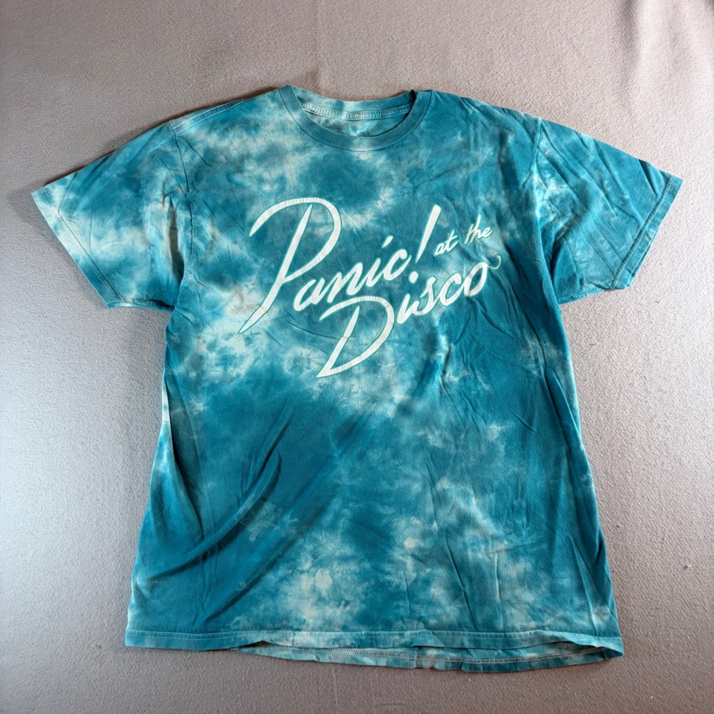 Panic‎ At The Disco Mens Teal Blue Tie Dye Graphic Band T-Shirt Size Medium